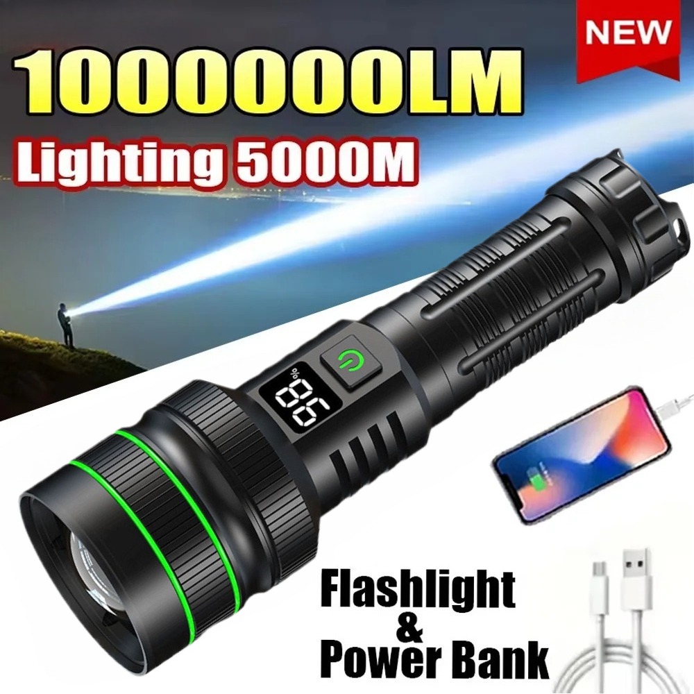 Outdoor Power Lights - Potente linterna LED con zoom, recargable